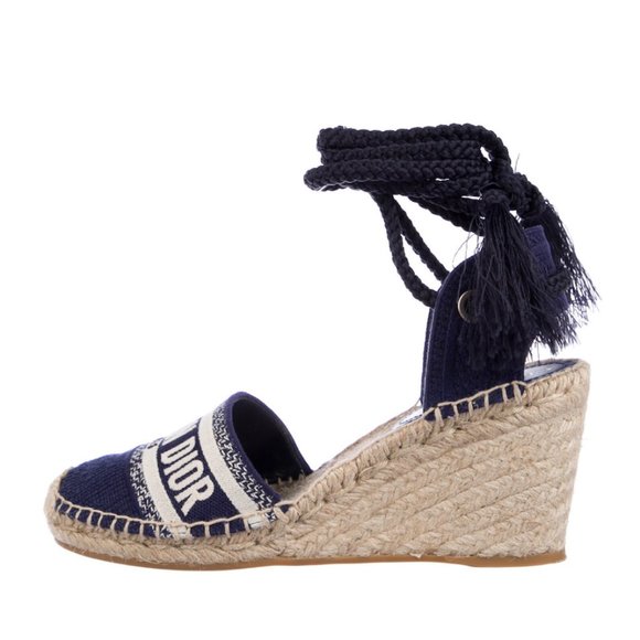 CHRISTIAN DIOR Printed Fringe Trim Accent Espadrilles Size: 7 - Picture 2 of 4